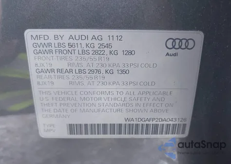 2013 Audi Q5 3.0T Premium Plus from USA, damaged, VIN WA1DGAFP2DA043126